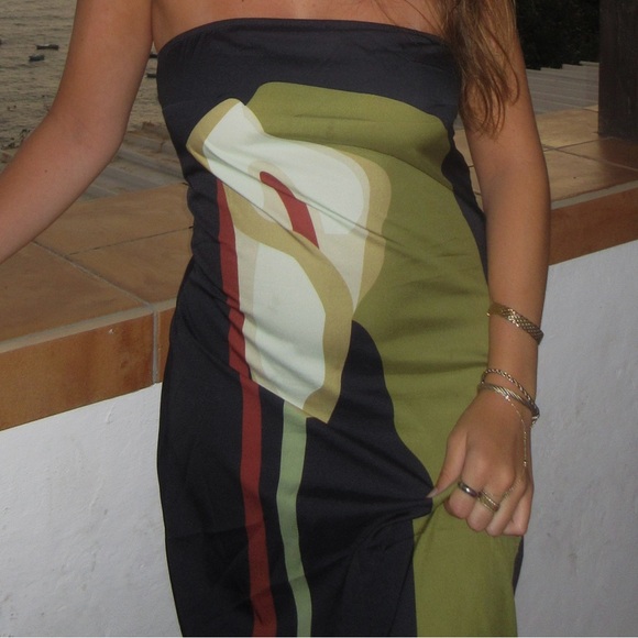 Commense Floral Print Split Tube Long Dress - Picture 2 of 6